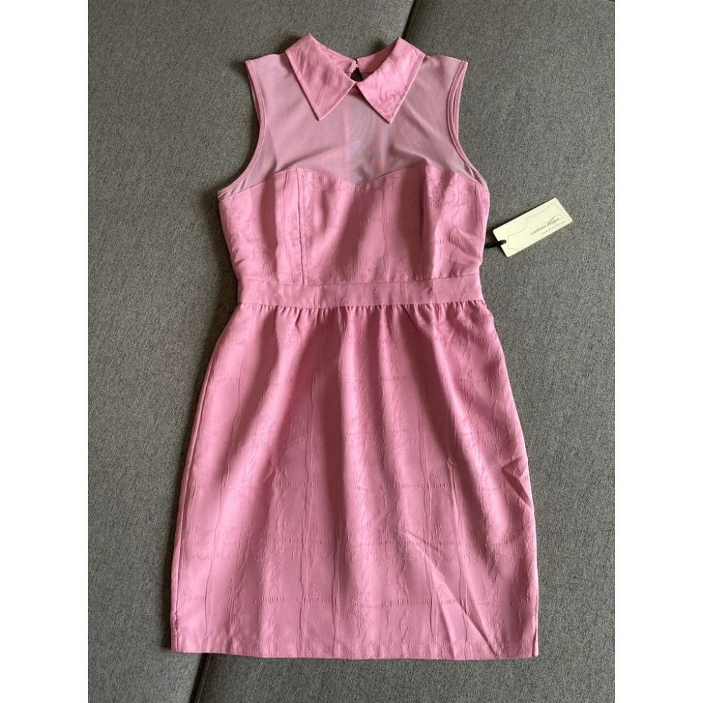 Collard Sweetheart Neckline Dress with Sheer Overlay